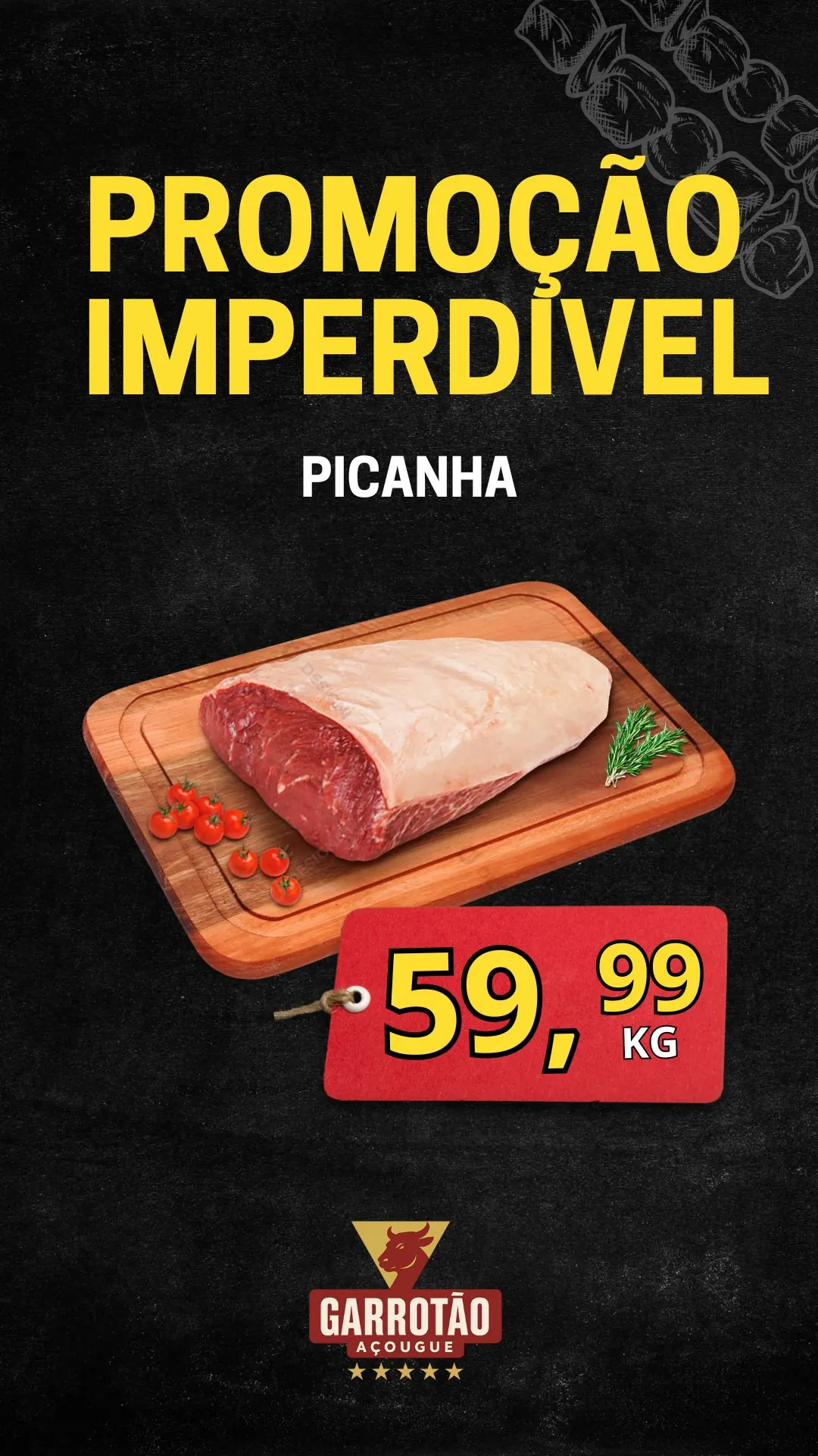 Arte promocional de picanha do Açougue Garrotão