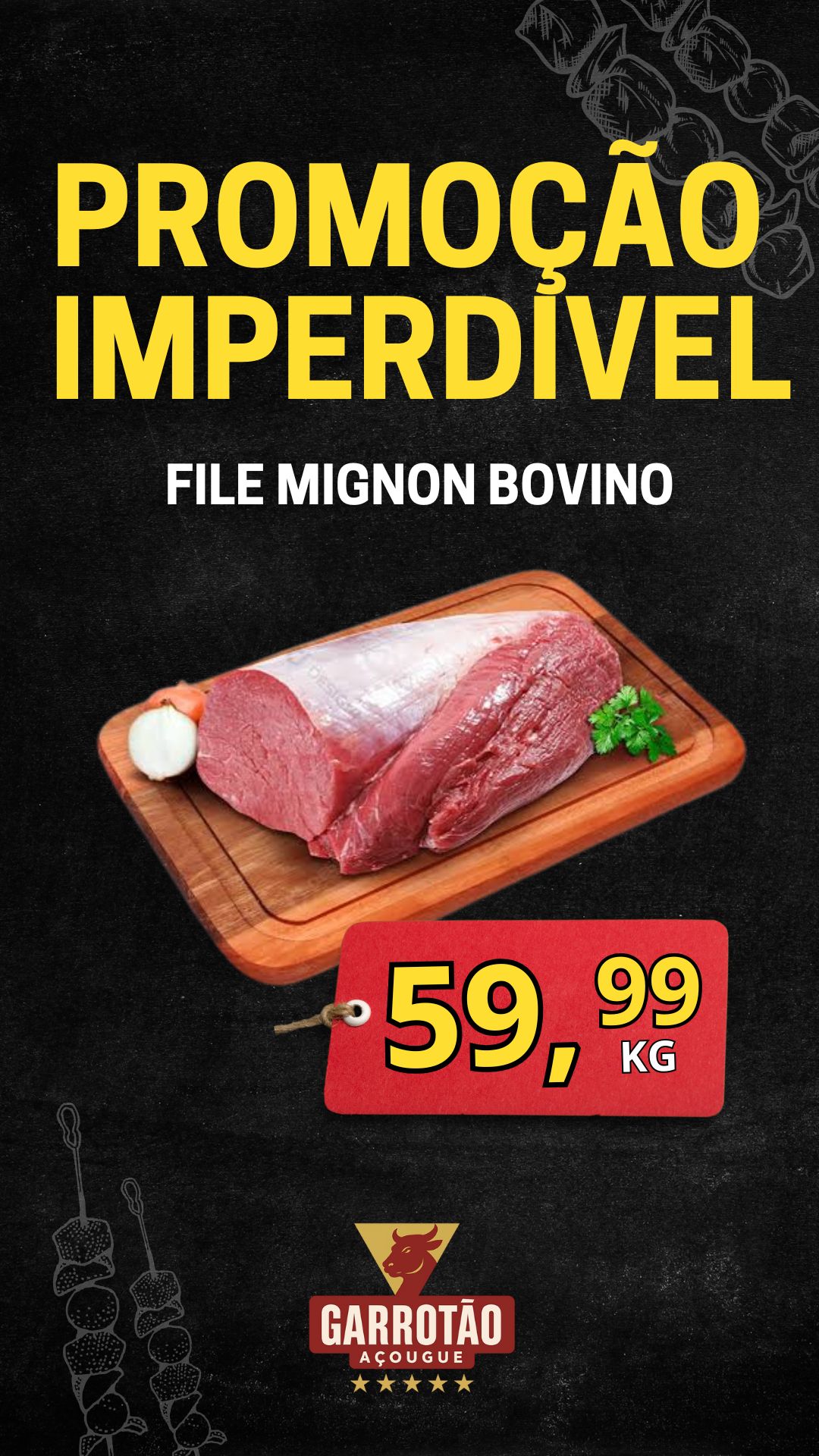 Arte promocional de filé mignon bovino do Açougue Garrotão