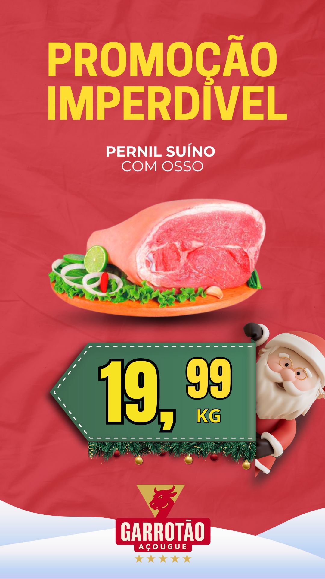 Arte promocional de pernil com osso do Açougue Garrotão