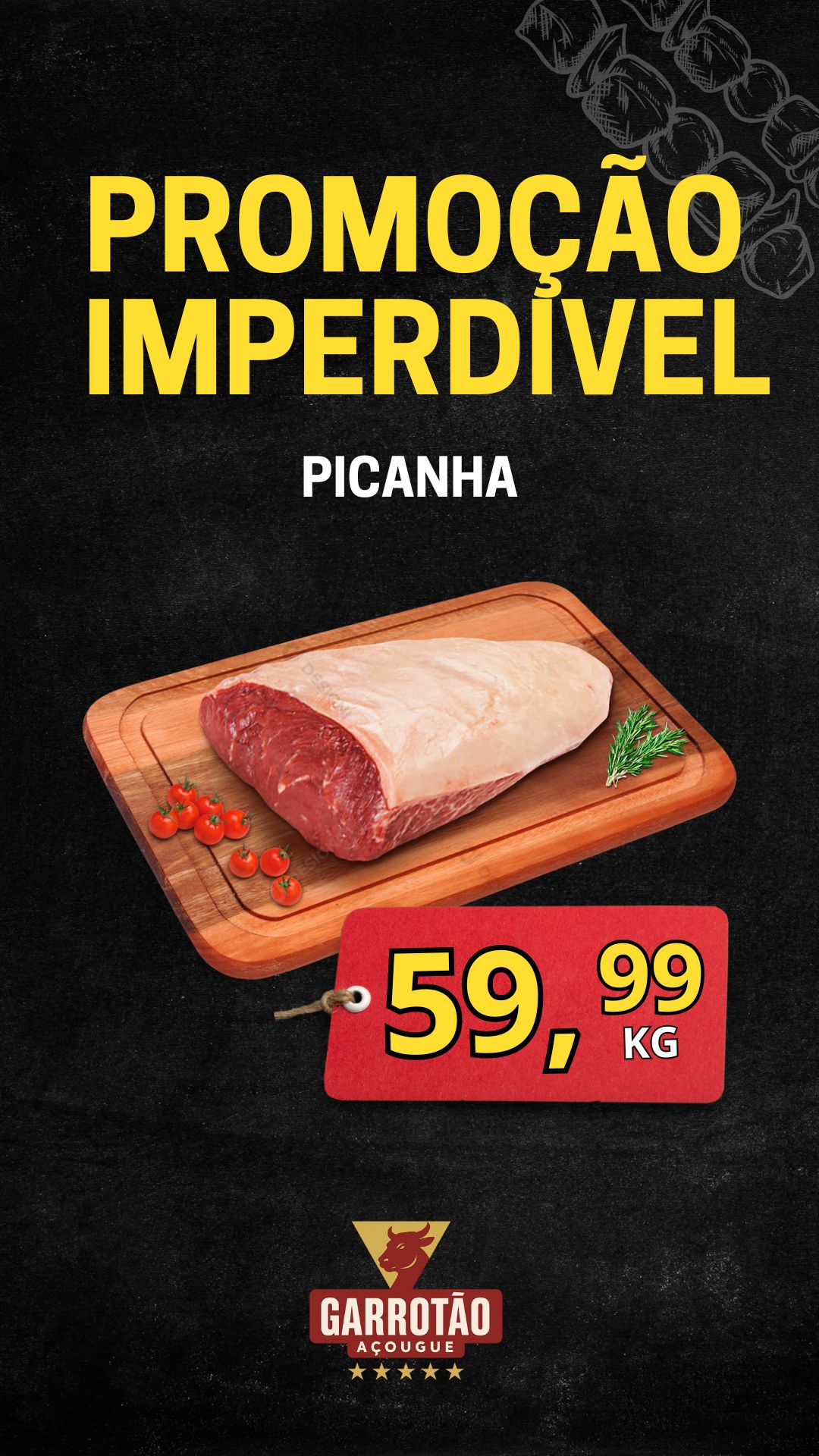 Arte promocional de picanha do Açougue Garrotão